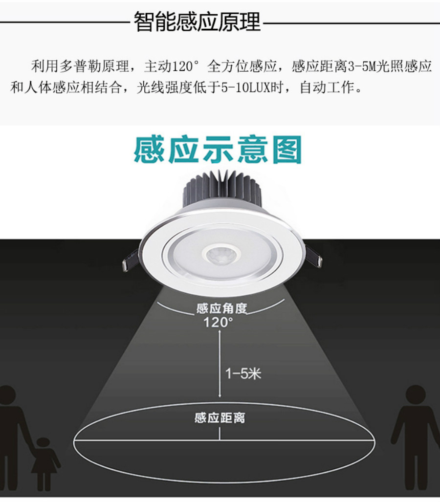 6寸18W人体感应筒灯 车铝外壳18W筒灯 商场超市天花孔灯 人体红外红感应筒灯